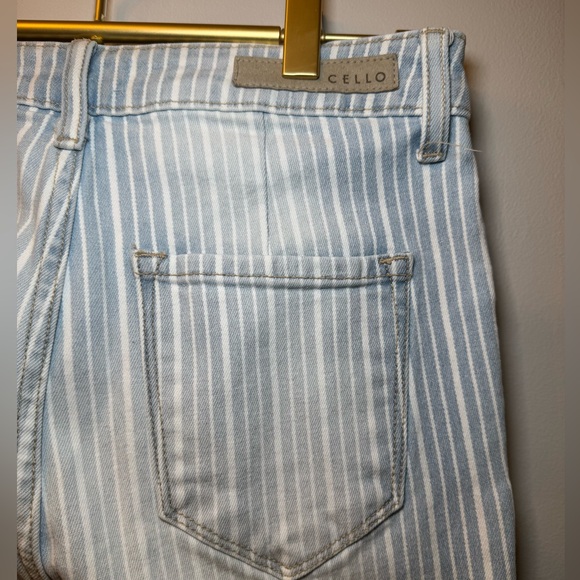 Cello‎ Womens Bell Bottom Flare Blue White striped Jeans raw Hem size 6 - Picture 4 of 10